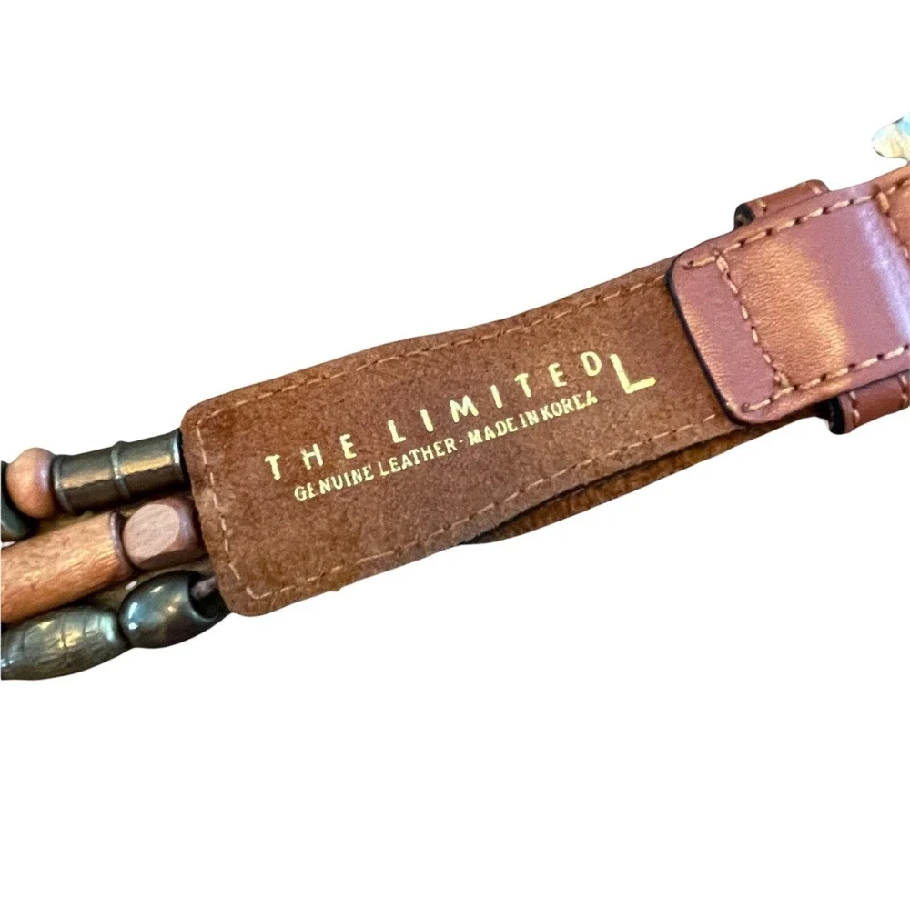 The Limited Beaded Belt Womens Large Brown Leather Vintage‎ Multicolor 30-34